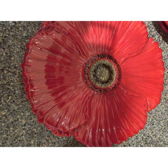 Rare Ambience Collections Nanette Vacher Fleur Rouge Red Set w/ 4 Part server - Picture 3 of 12